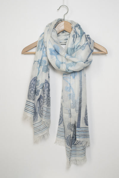 Flower & Paisley Scarf-Blue