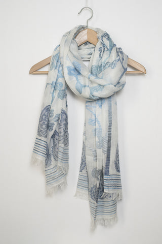 Flower & Paisley Scarf-Blue