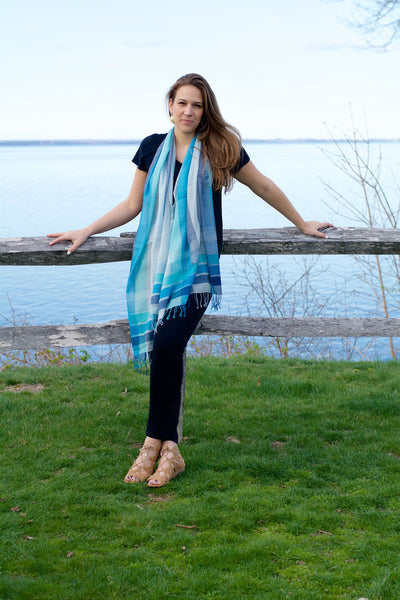 Sheilah Plaid Scarf-Ocean Blue