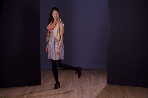 Ena Mina Scarf-Coral/Taupe