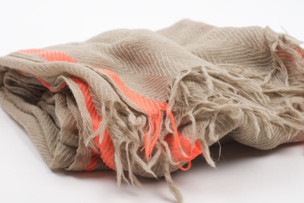 Aditya Wool Blend Scarf-Ecru/Bright Orange